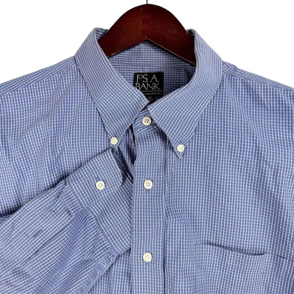 Jos. A. Bank Classic Collection Blue Check Non-Iron Cotton Shirt Mens 18-33